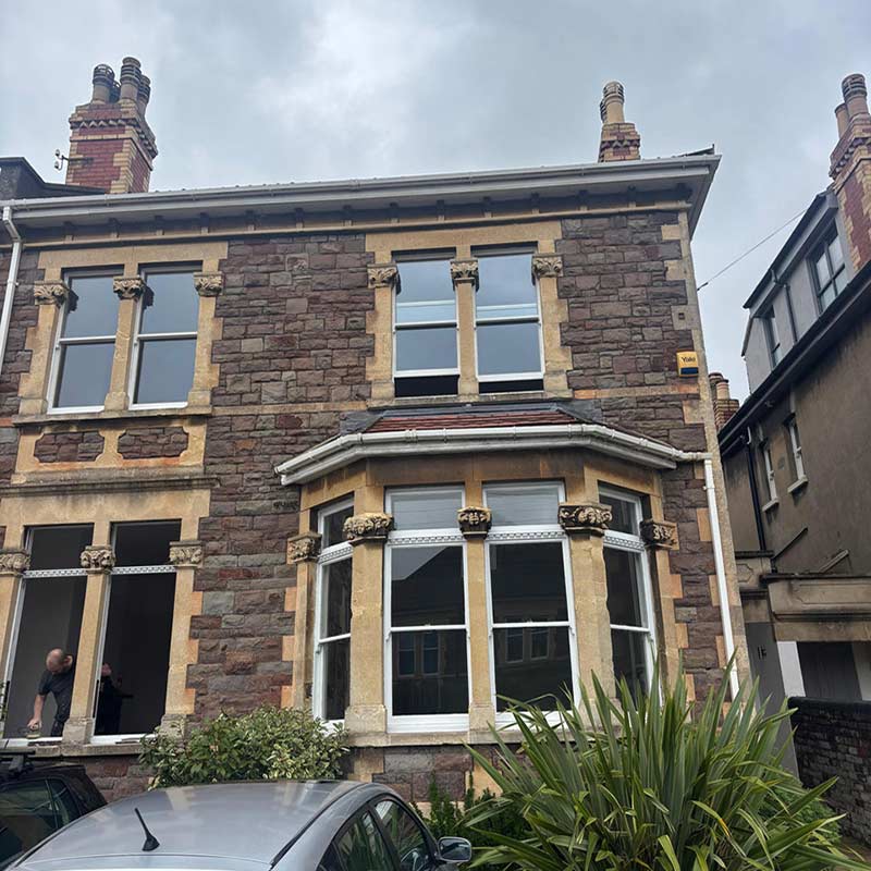 Victorian stone-fronted property in Clevedon with restored timber sash windows.