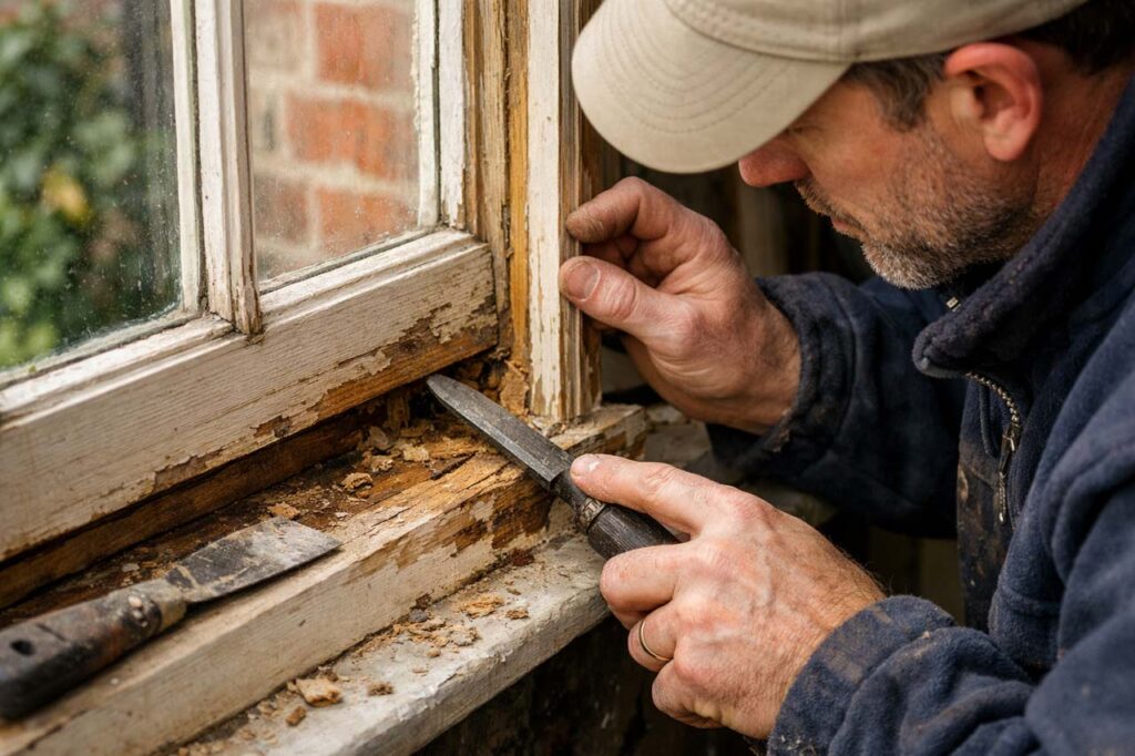 Timber sash window maintenance inspection on traditional sash windows
